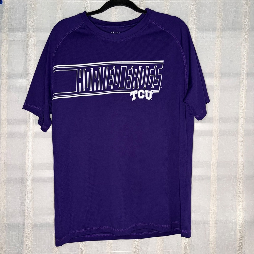 Hanes TCU Horned Frogs Mens Large Purple Excellent Performance Graphic T-Shirt